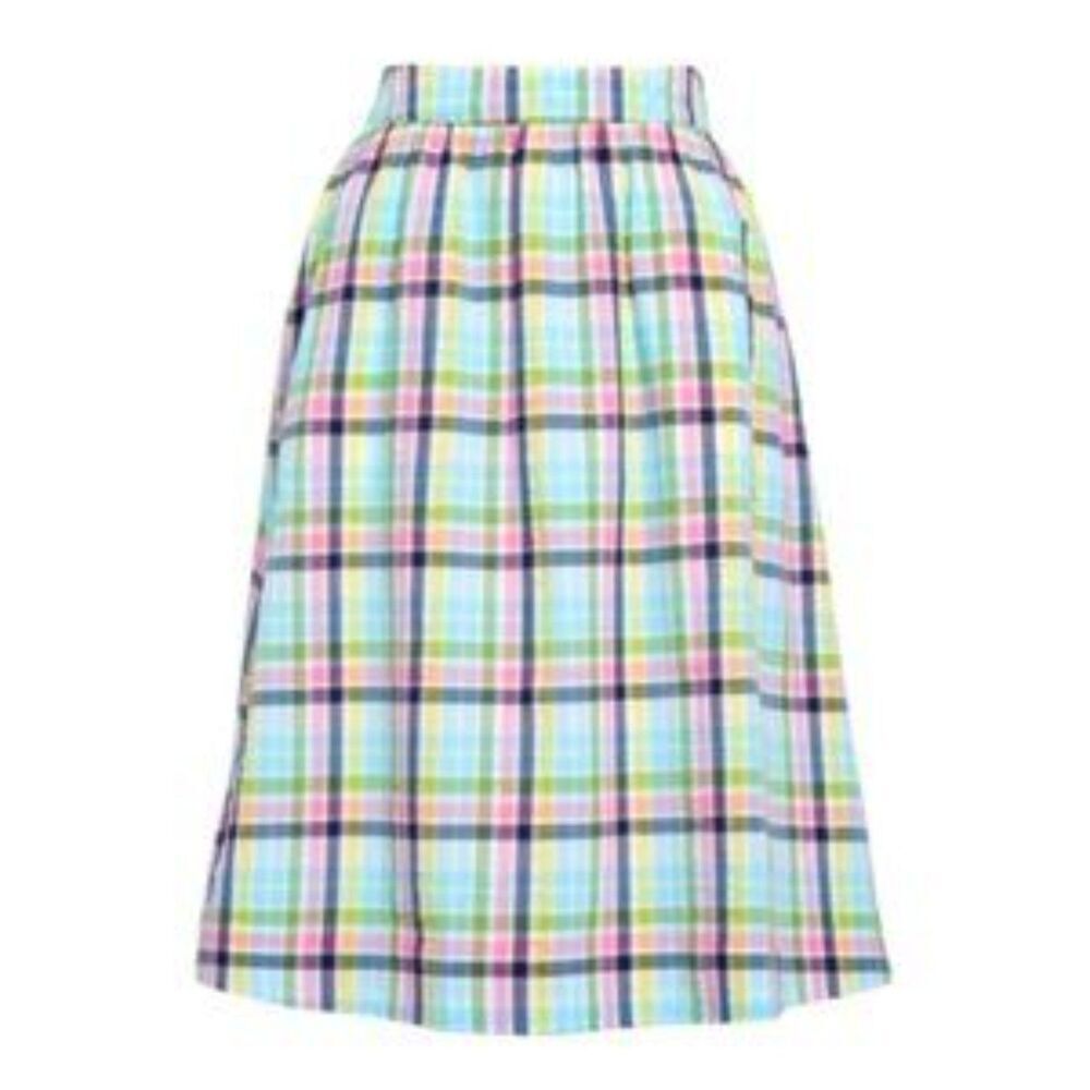 Multicolor 1901 Plaid Check Seersucker Pull On A-line Midi Skirt (NWT)